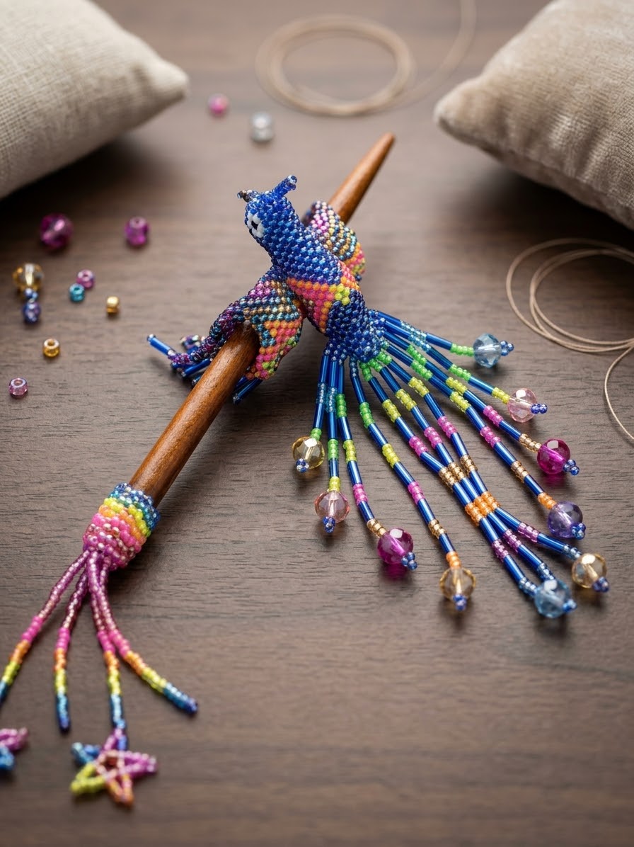 Blue Hummingbird Beaded Hair Stick