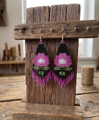 Flower Beaded Earrings ( Pink )