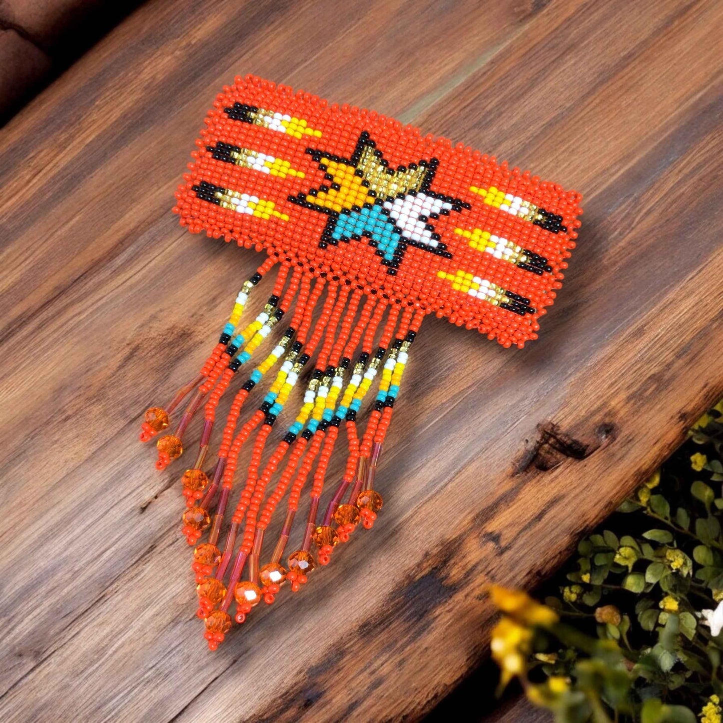 Rectangular Fringed Barrette - Red