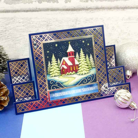 Festive Foiled Pattern Stepper Cards - Square Centrepiece