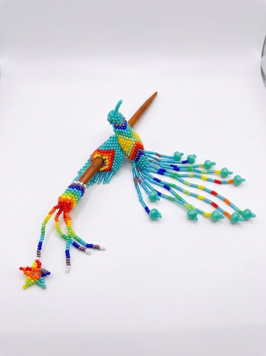 Turquoise Hummingbird Beaded Hair Stick