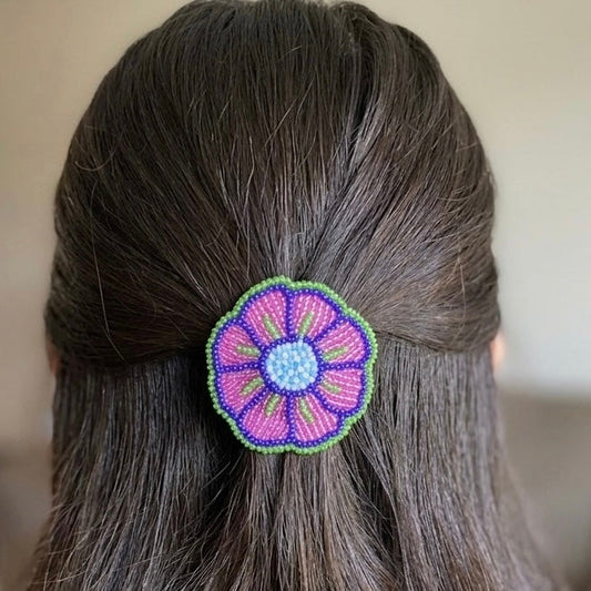Pink/Purple Beaded Flower Barrette