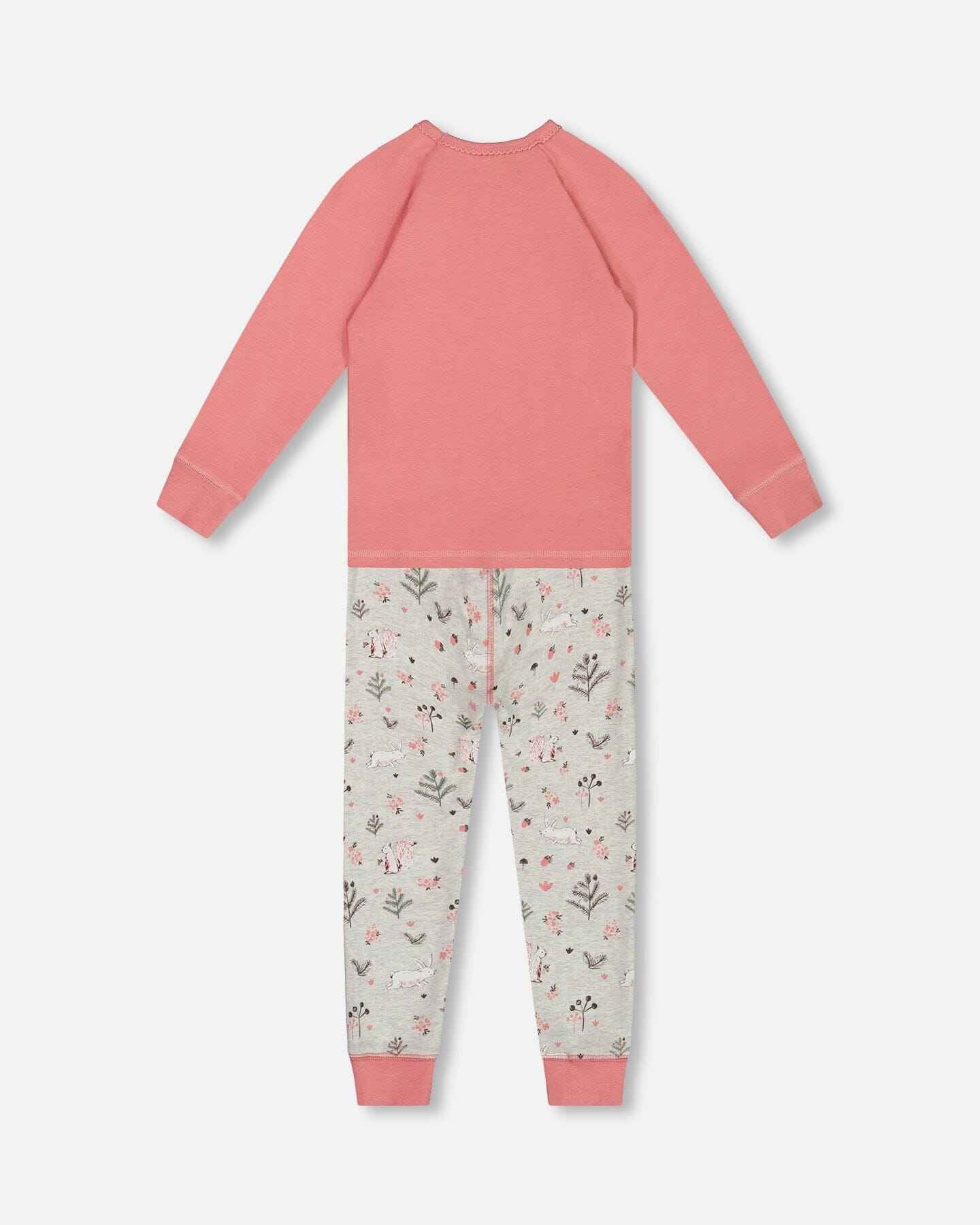 Organic Cotton Two Piece Pajama Set Beige Mix Printed Squirrel