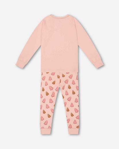 Organic Cotton Two Piece Pajama Set Pink Christmas Cookies