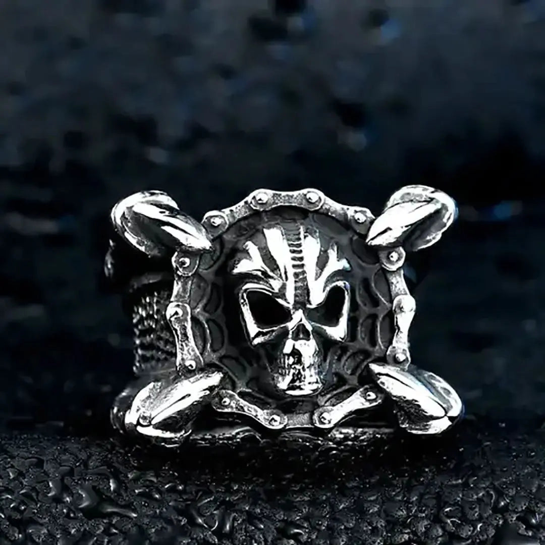 GoSteel Men's Bike Chain & Skull Ring | Stainless Steel Ring