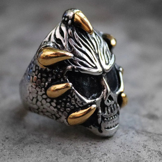 GoSteel Men's Dragon Claws and Skull Ring | Biker Jewelry