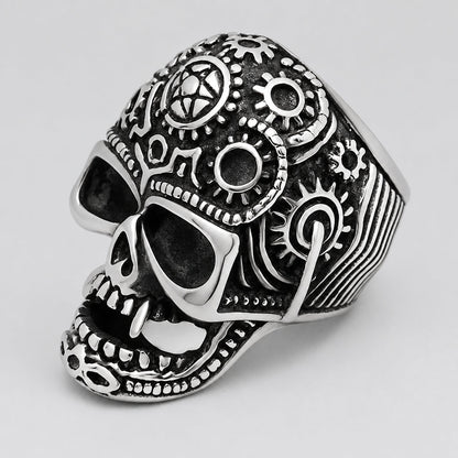 GoSteel Men's Gearhead Skull Ring