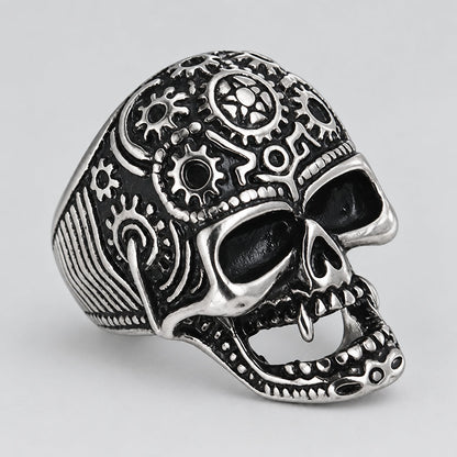 GoSteel Men's Gearhead Skull Ring