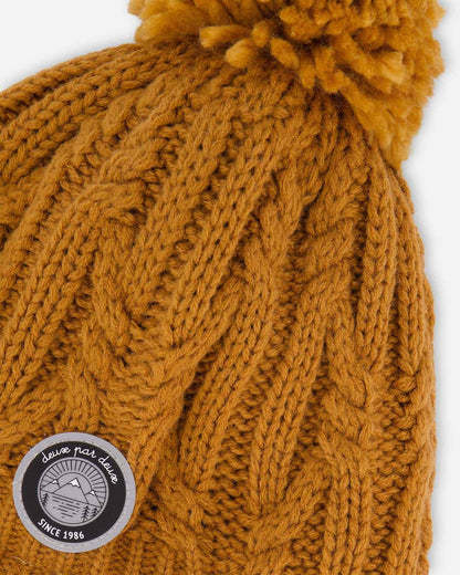 Lined Winter Hat With Pompom Brown Sugar