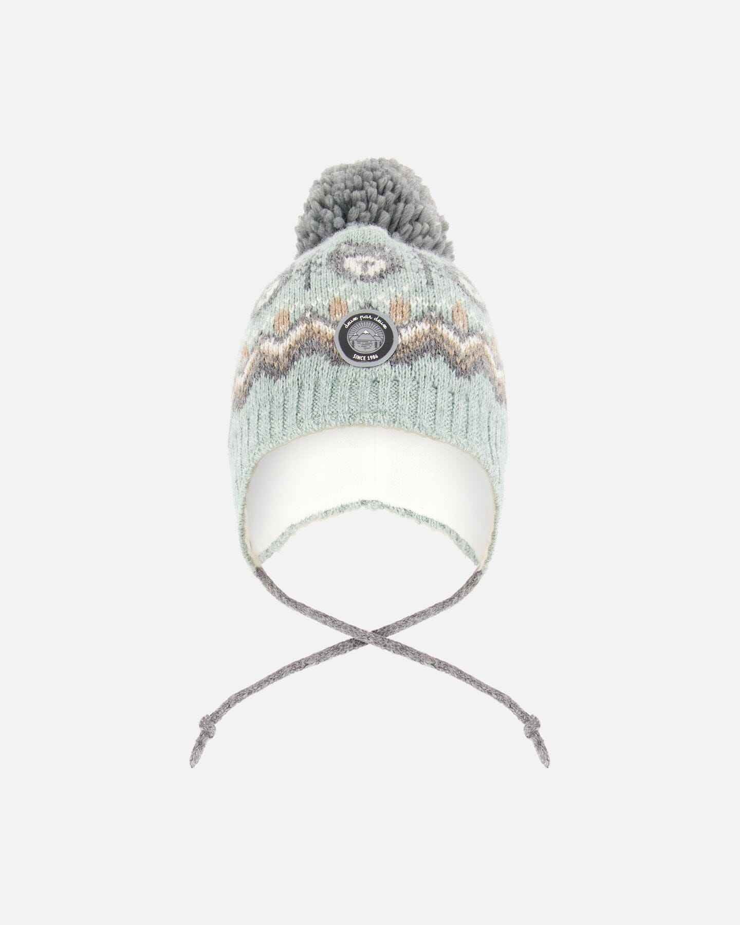 Lined Peruvian Knit Pompom Hat Gray And Sage