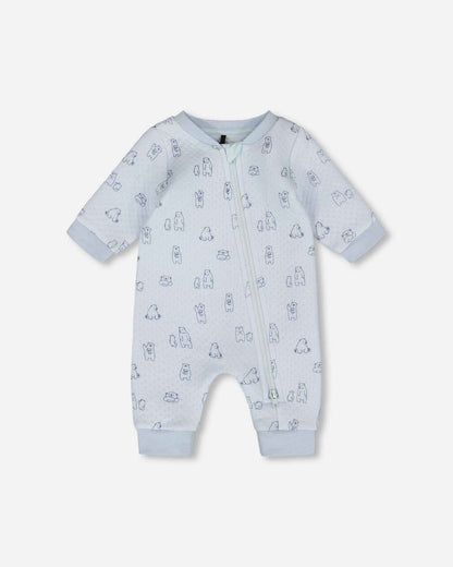 Organic Cotton One-Piece And Baby Romper Blue Bear Print