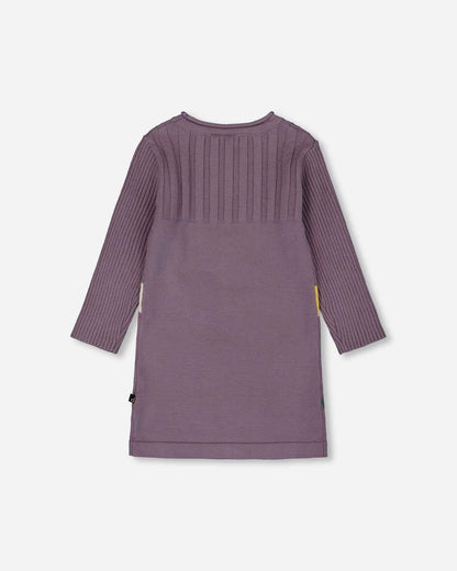 Jacquard Sweater Dress With Polka Dot Pattern Purple Gray