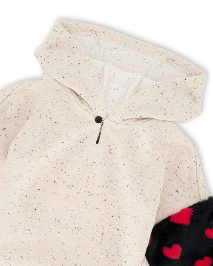 Hooded Glittering French Terry Dress Beige With Heart Bag