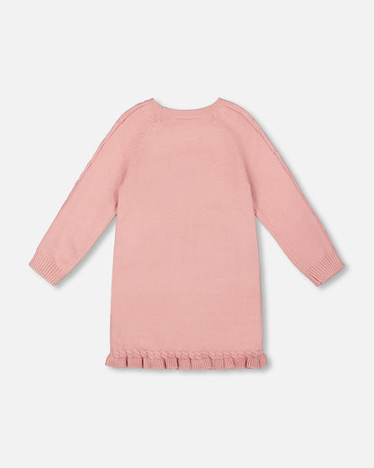 Knitted Dress Dusty Pink With Unicorn Intarsia
