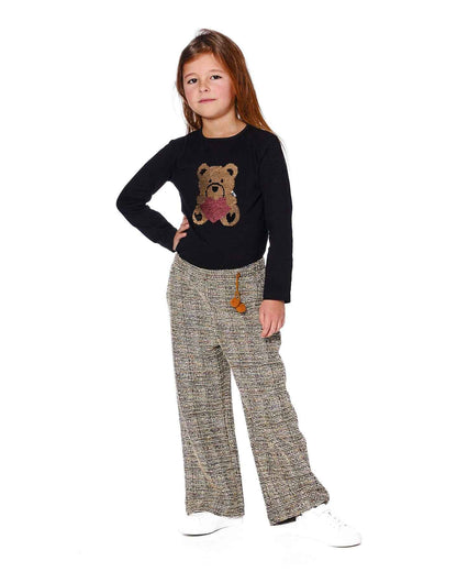 Tweed Flare Pants Beige And Black