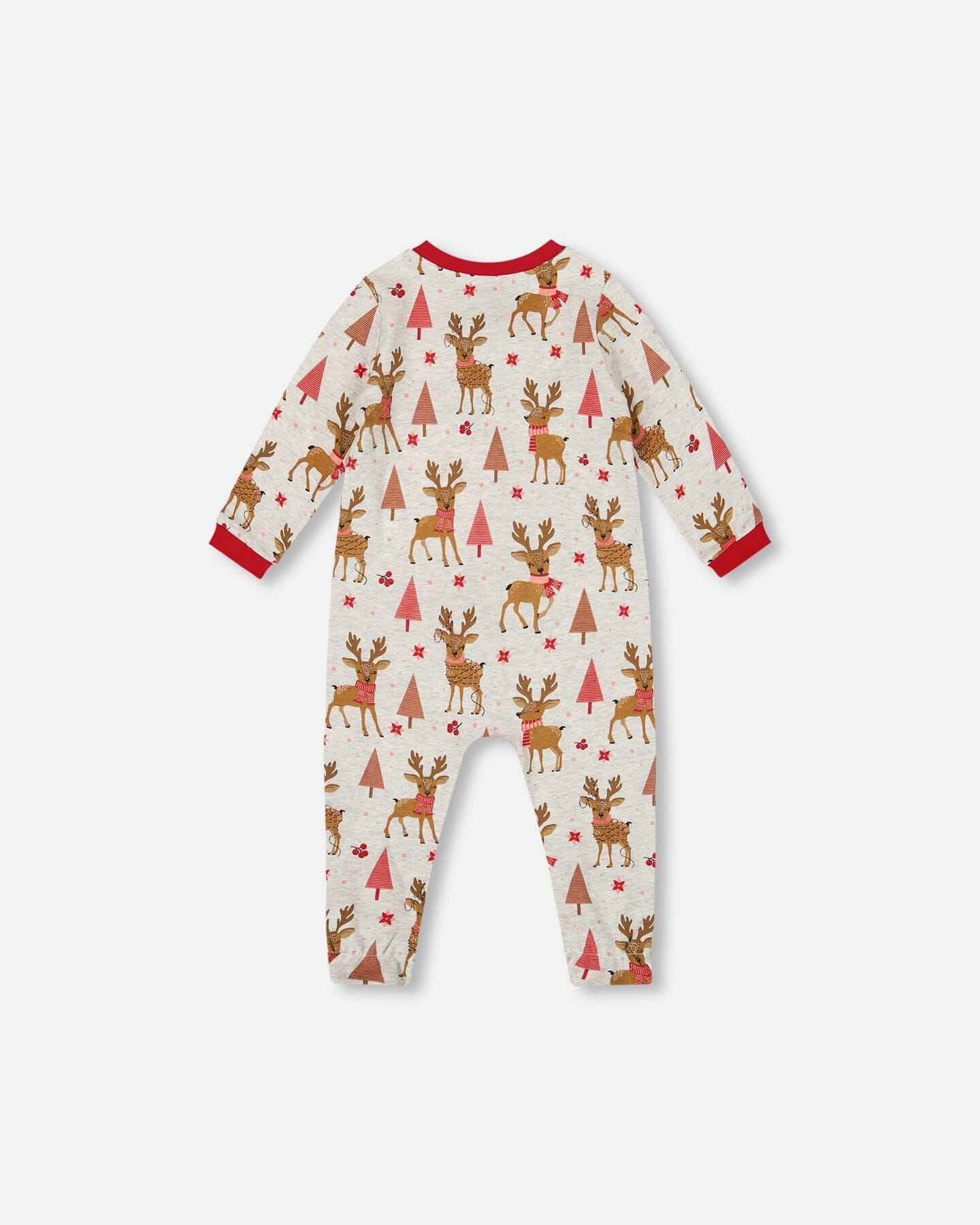 One-Piece Organic Cotton Pajama Beige Girly Reindeer Print