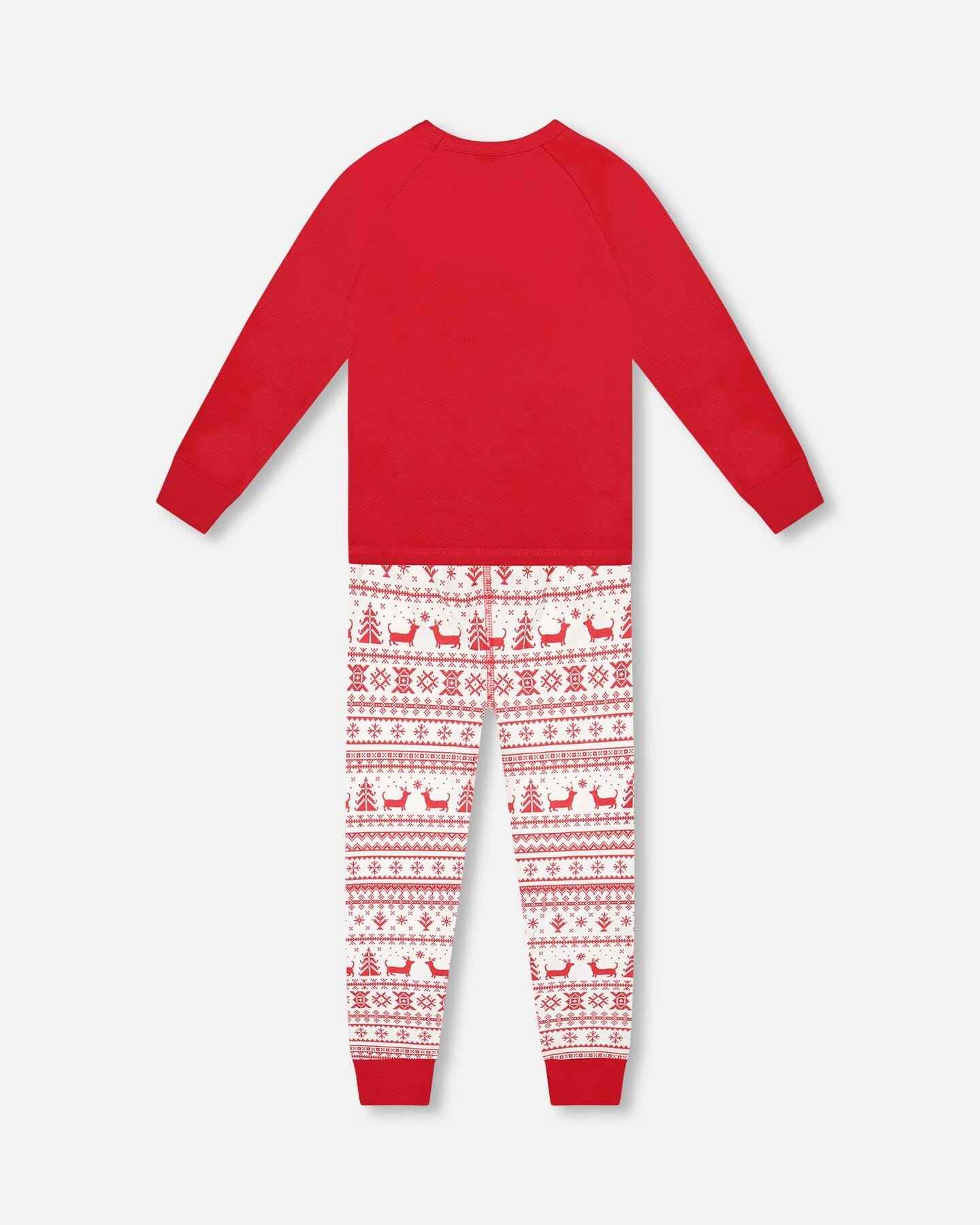 Organic Cotton Two-Piece Pajamas Red And White Fairisle