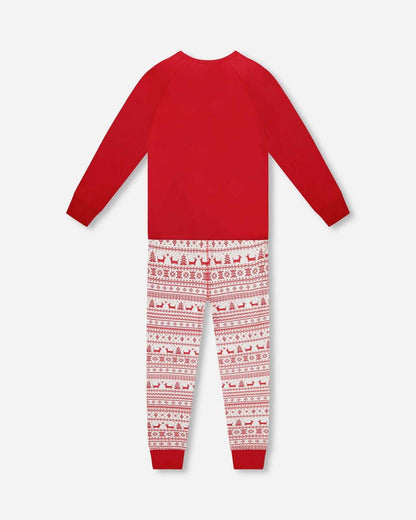 Adult Men Organic Cotton Two-Piece Pajama Set Red And White Fairisle