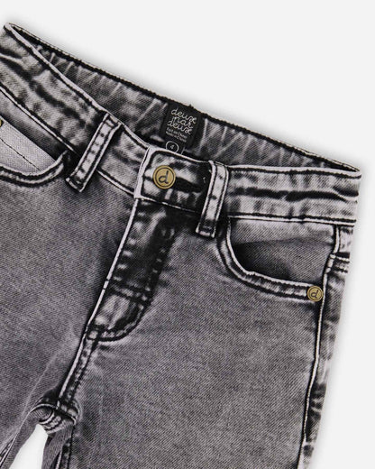 French Terry Black Denim Pants With Contrasting Patch