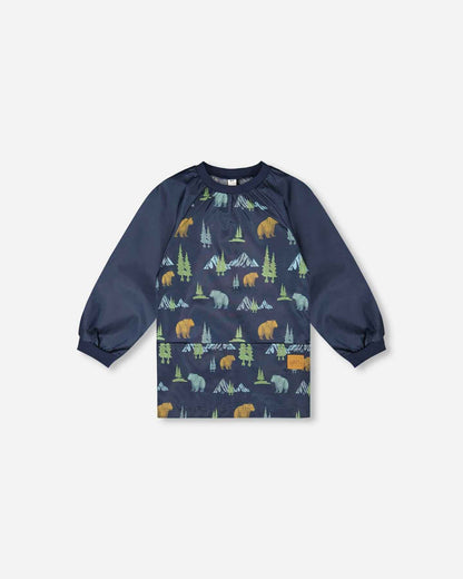 School Apron Navy Animal Print