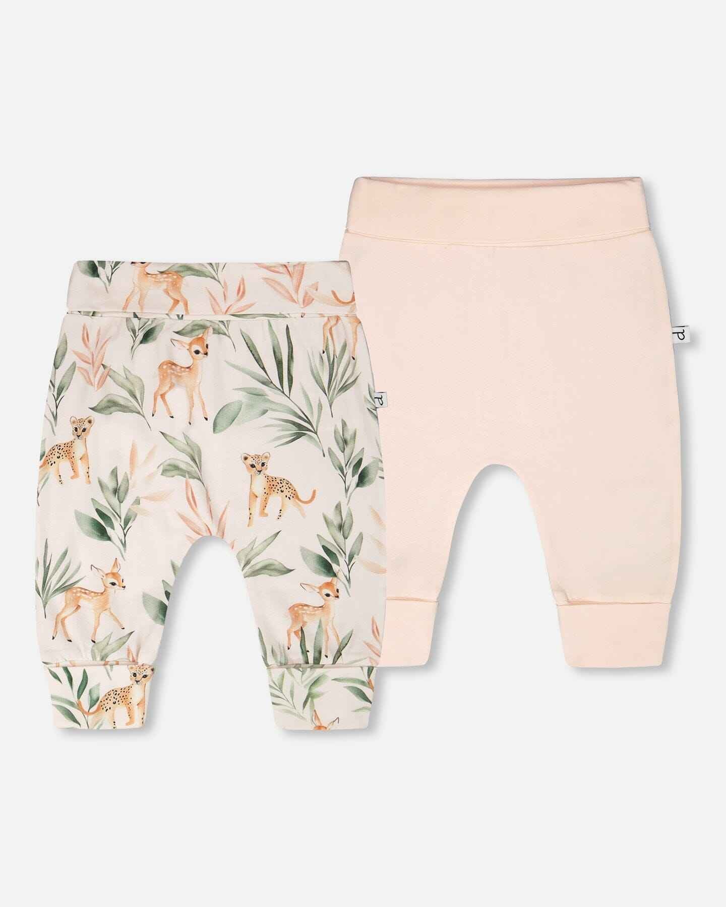 2 Pack Organic Cotton Jersey Evolutive Pants Peach And Peach Deer Print