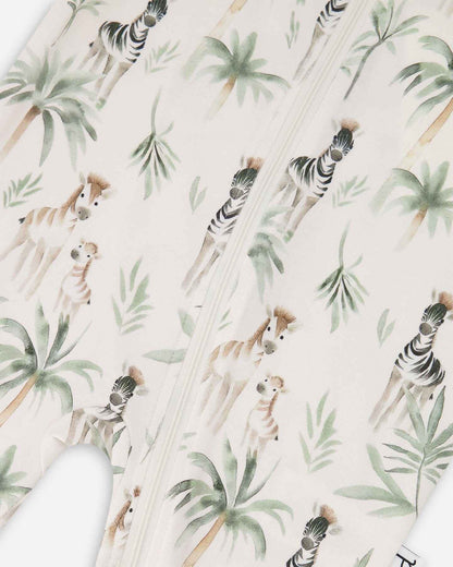 Organic Cotton Jersey One-Piece Pyjama Beige Zebra Print