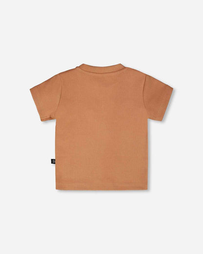 Cotton Rib Jersey T-Shirt And Organic Cotton Jersey Short Set Caramel And Beige Zebra Print