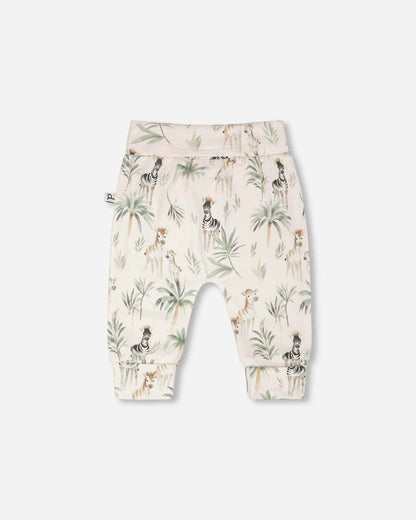 Organic Cotton Jersey Evolutive Pants Beige Zebra Print