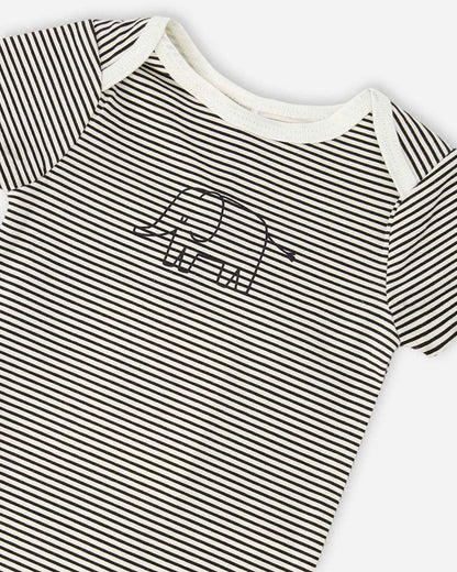 Evolutive Jersey Onesie Black And Off White Stripes