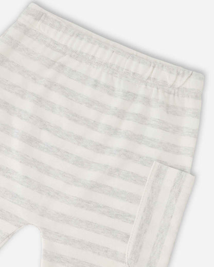 Soft Jersey Sweater And Pants Set White And Grey Stripes