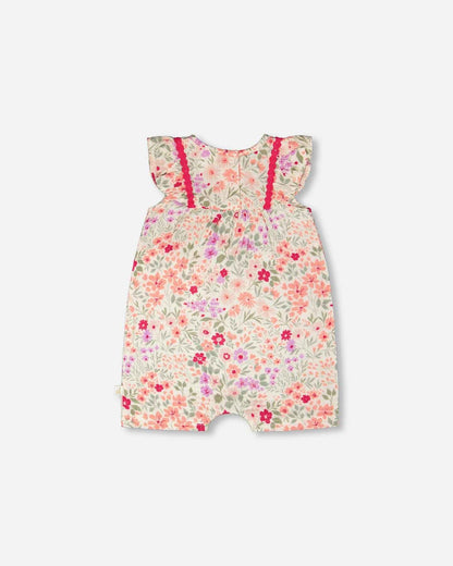 Romper Off White Printed Flowers