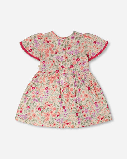 Muslin Dress Off White Printed Flowers