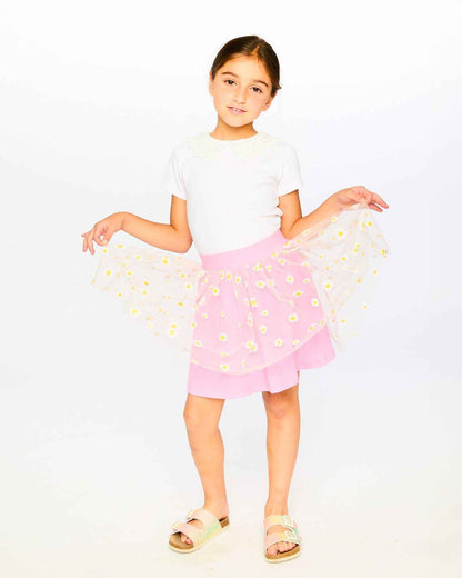 Mesh And Crinkle Jersey Skirt Pink