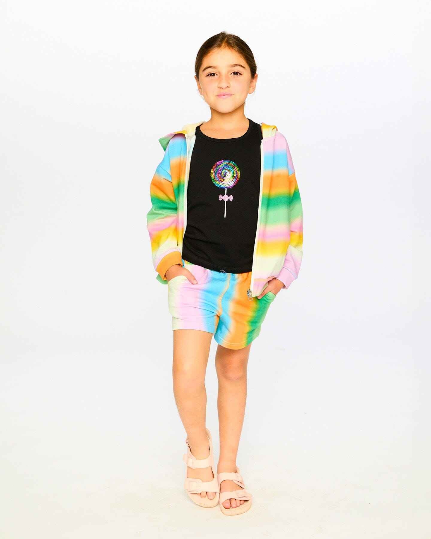 Printed French Terry Zip Front Hoodie Multicolored