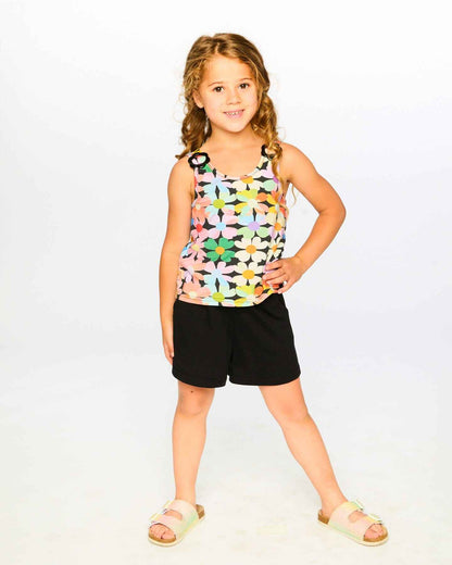 Sleeveless Jersey Jumpsuit Black Printed Flowers