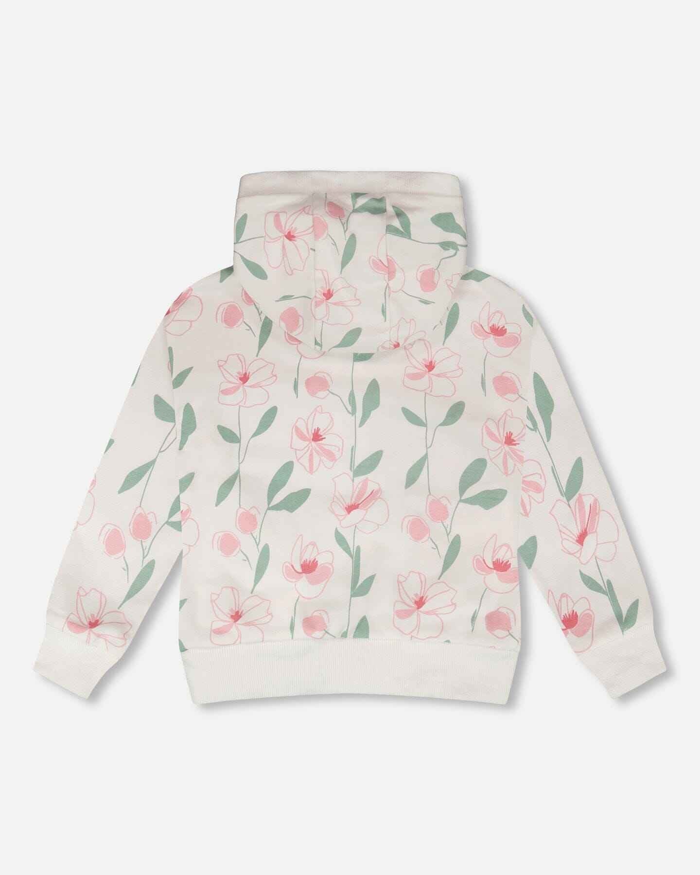 French Terry Hoodie Off White Printed Flowers