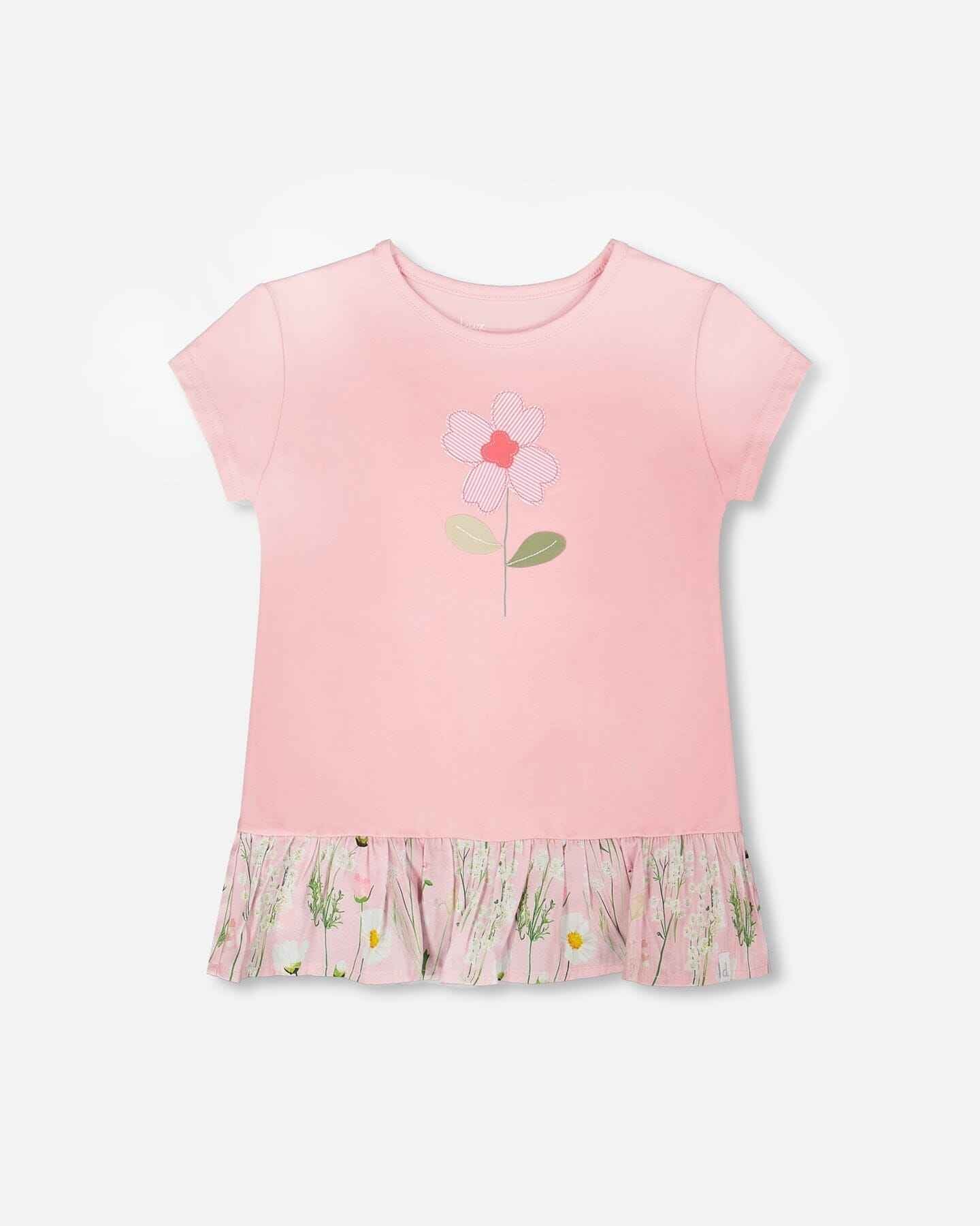 Organic Cotton Bi-Material Tunic With Ruffle Dusty Pink