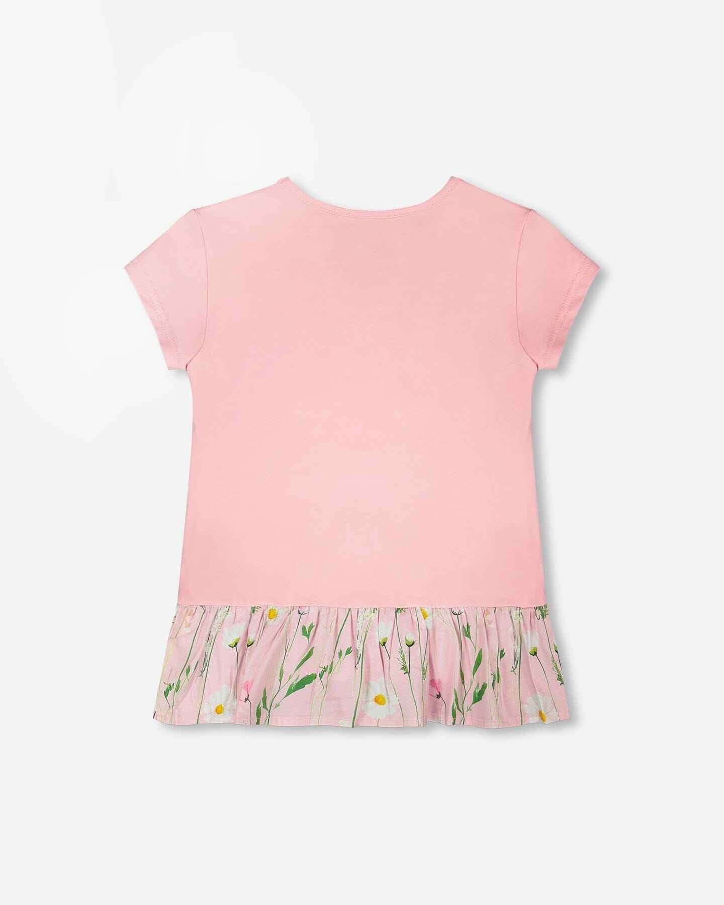 Organic Cotton Bi-Material Tunic With Ruffle Dusty Pink