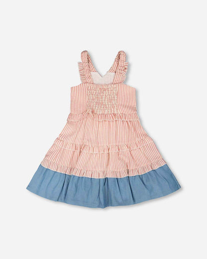 Poplin And Chambray Dress Off White And Pink Stripes