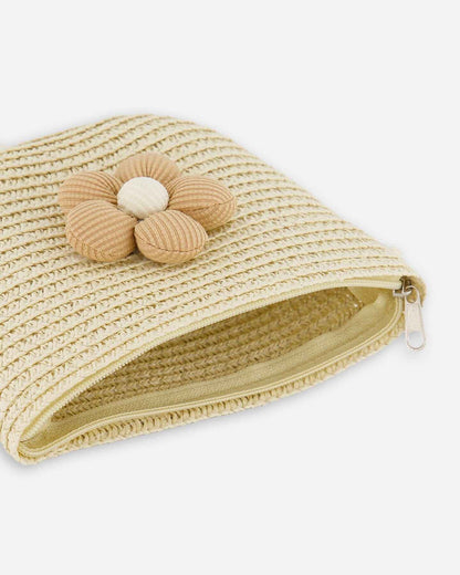 Flower Straw Purse Beige