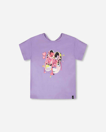 Organic Cotton Jersey T-Shirt Mauve With Sneakers