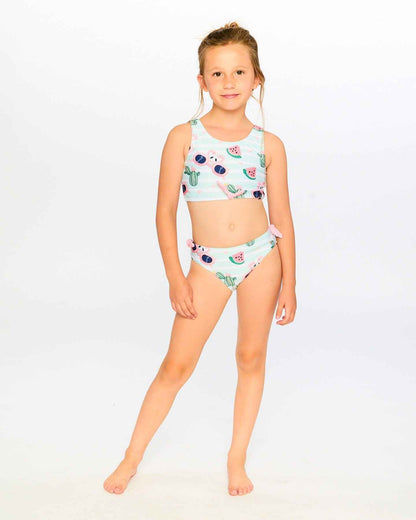 Two-Piece Swimsuit Blue Flamingo And Cactus Print