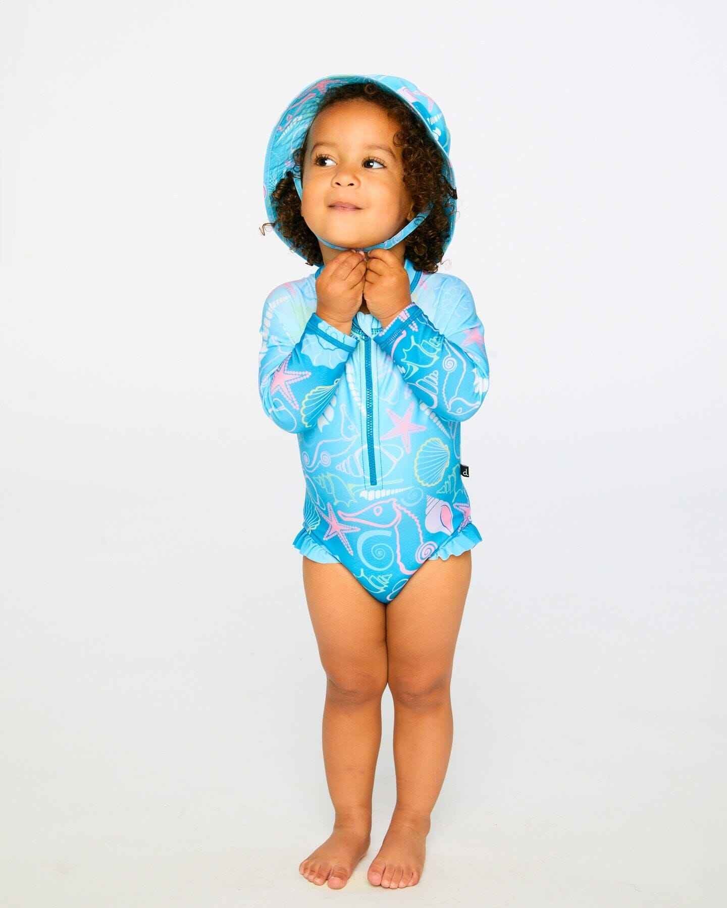 Baby And Toddler One-Piece Long Sleeve Rashguard Blue Shell Print