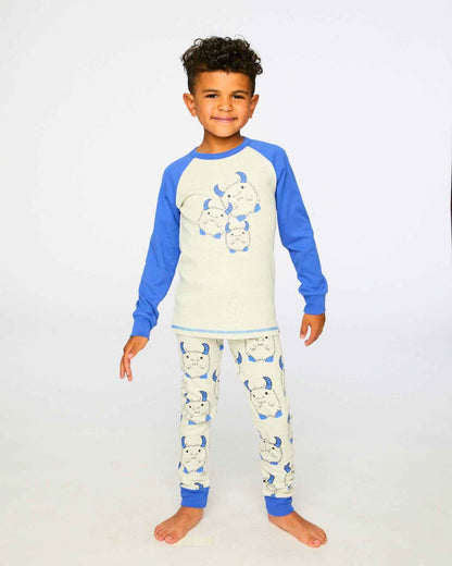 Organic Cotton Two-Piece Pyjama Set Grey Mix Monster Print
