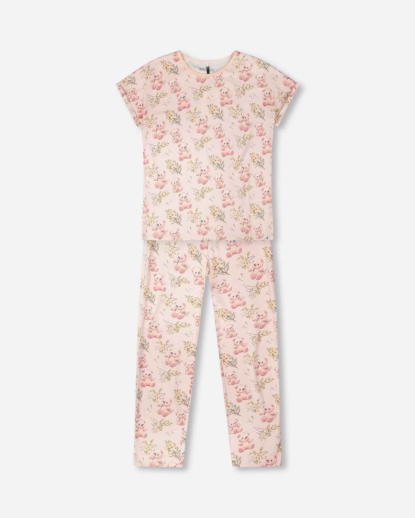 Organic Cotton Women Two-Piece Pyjama Set Pale Pink Bear Print