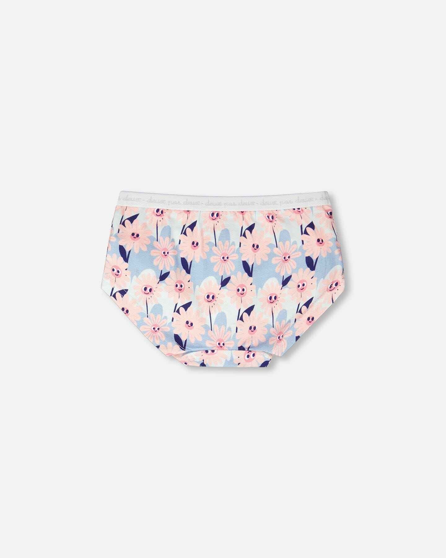 Organic Cotton Boyshort Panty Blue Smiling Flower Print