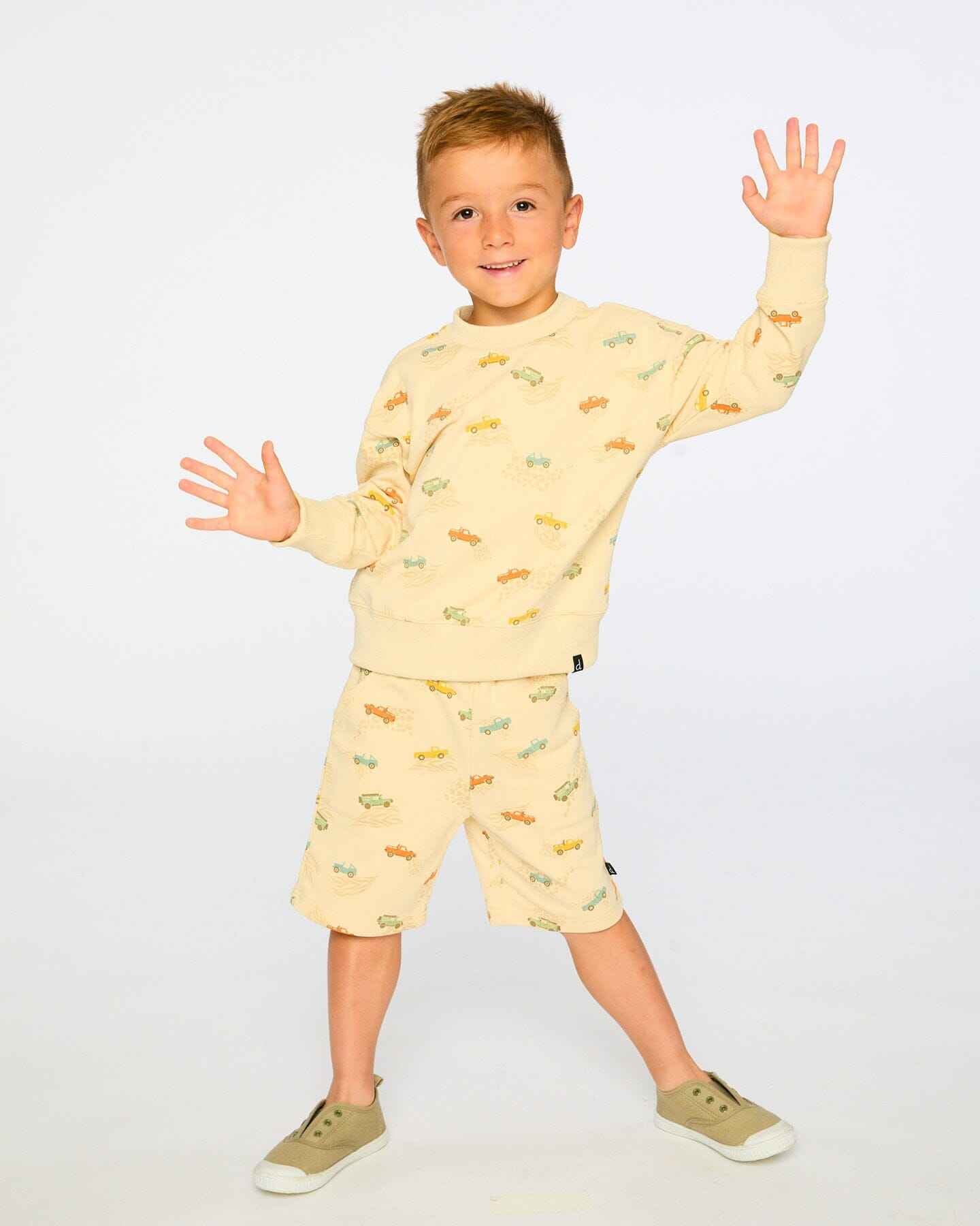 French Terry Sweatshirt Beige Jeep Print