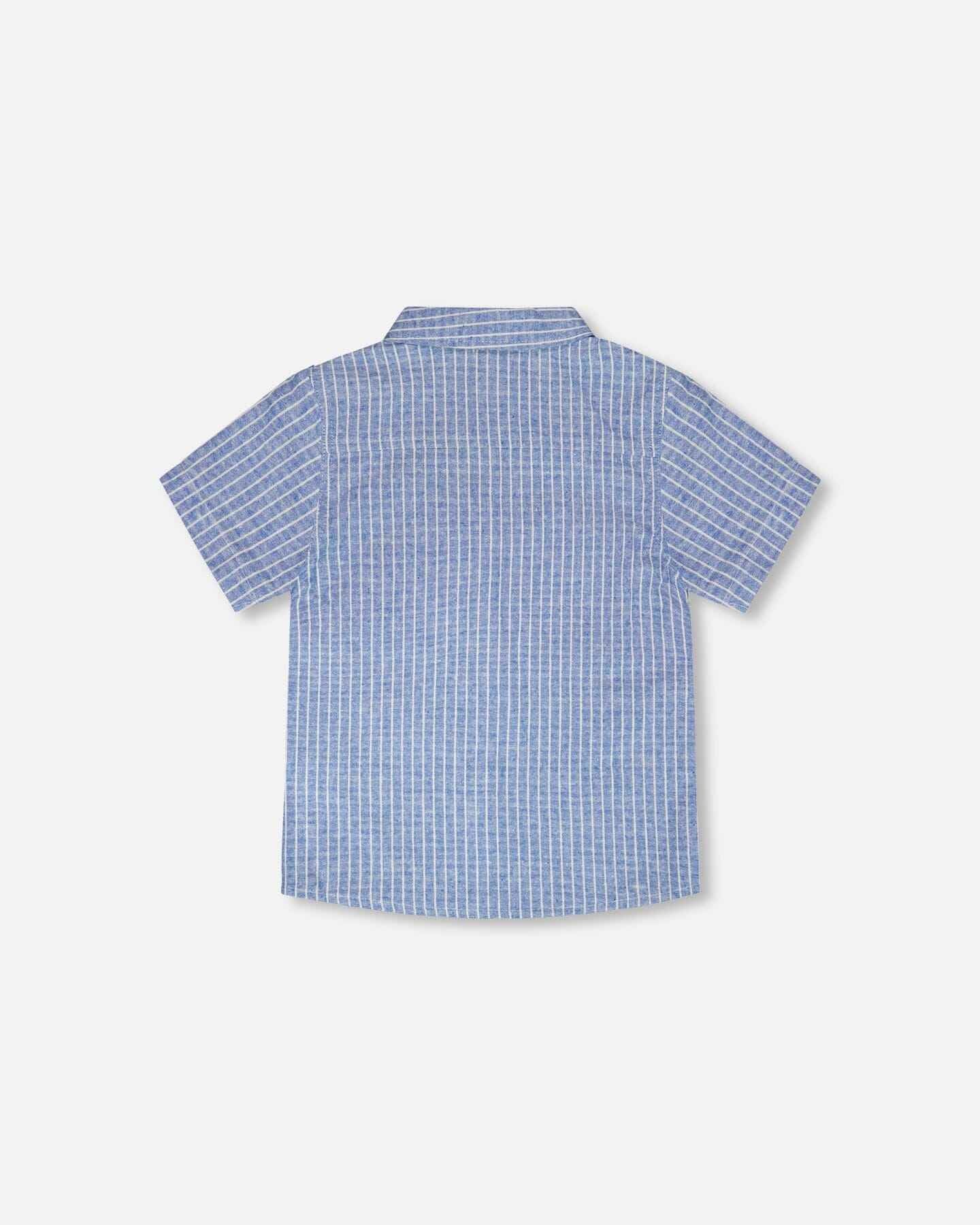 Printed Chambray Short-Sleeve Shirt Blue Denim Stripes