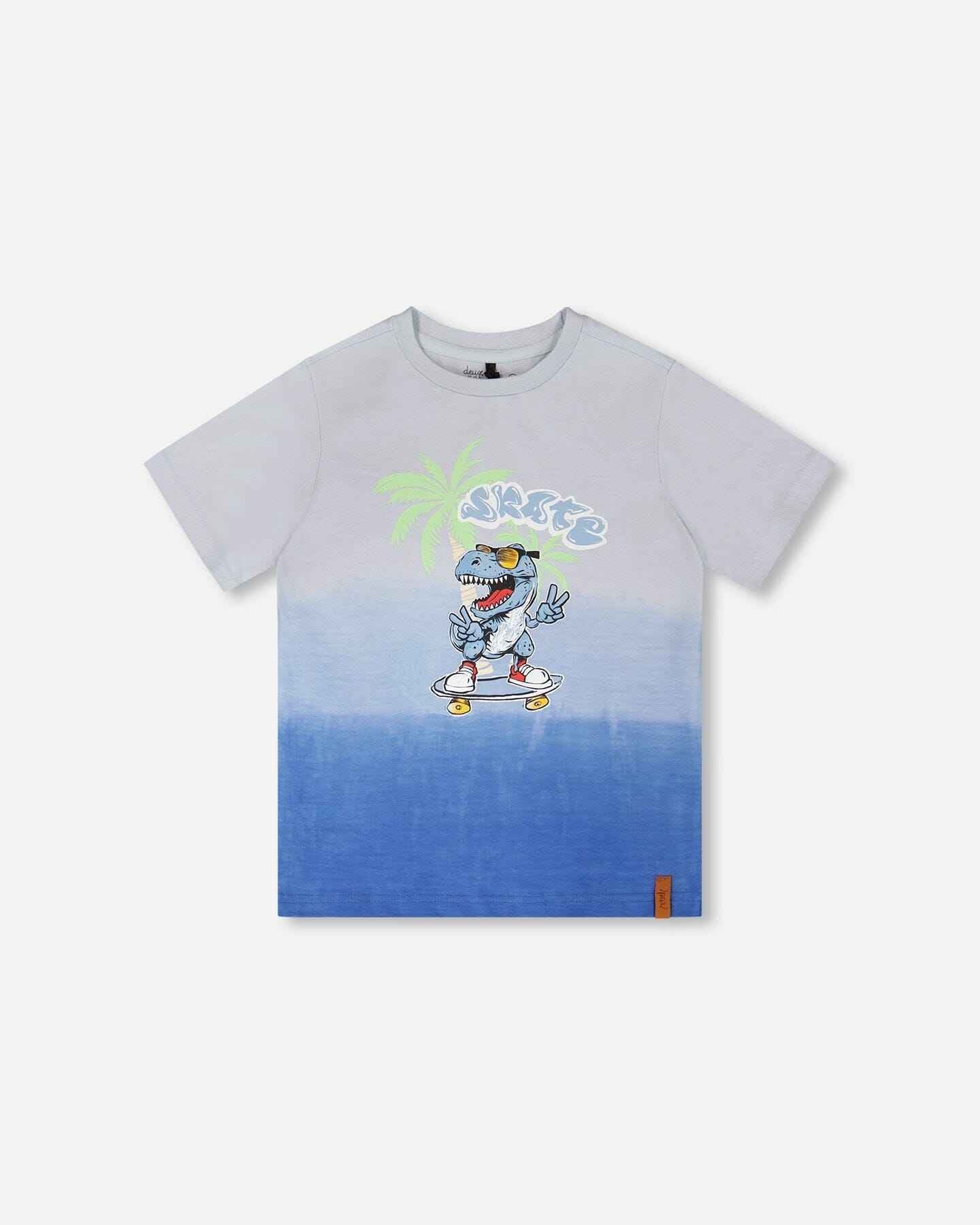 Organic Cotton Jersey T-Shirt With Print Gradient Pale Blue
