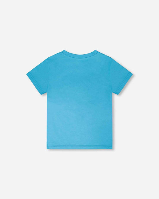 Organic Cotton Jersey T-Shirt With Print Sky Blue